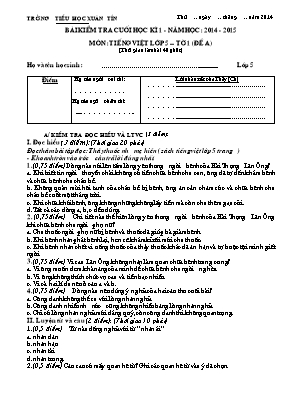 Đề kiểm tra cuối kì I môn Toán + Tiếng Việt Lớp 5 - Năm học 2014-2015 - Trường TH Xuân Tín